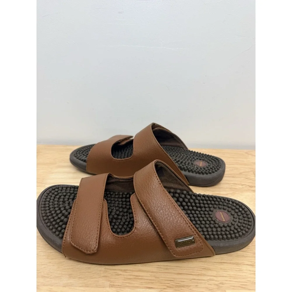 Kenkoh 2319 Women's 9 Massage Sandals Brown Leather Adjustable Slides EU 40 #36